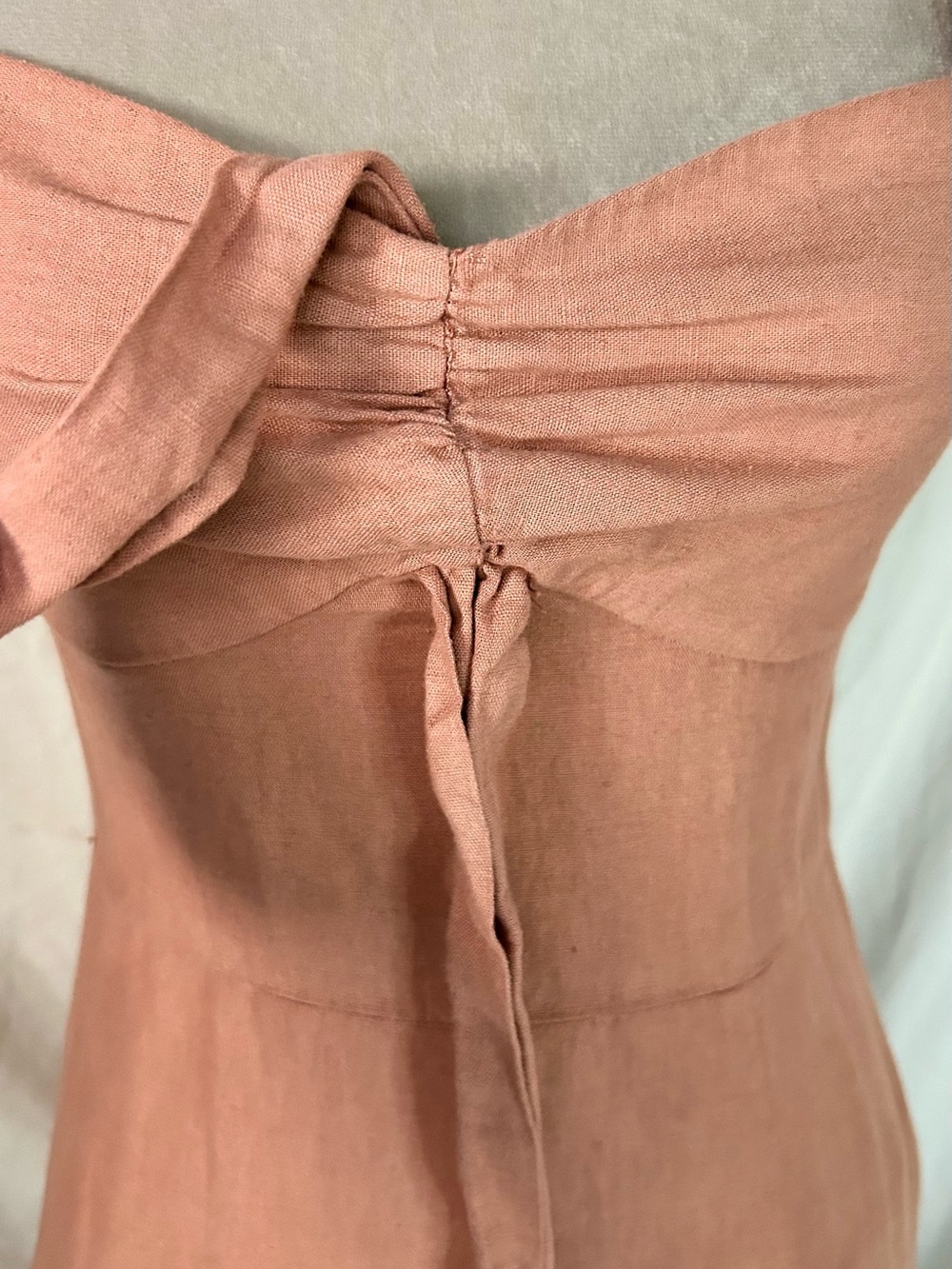 Zara Terracotta Ruffle Bow Linen/Cotton Blend Midi Dress, Size S - Picture 5 of 16
